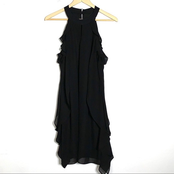 black ruffle shift dress